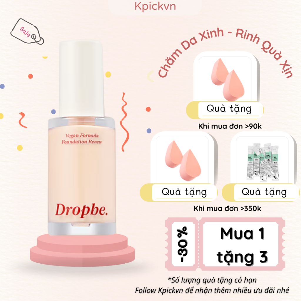 Kem Nền Thuần Chay Dropbe - Che Phủ Tự Nhiên, Mỏng Nhẹ, Lâu Trôi (Vegan Foundation)