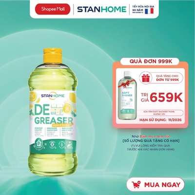 Nước rửa chén và loại bỏ dầu mỡ cho mọi bề mặt nhà bếp hương chanh bạc hà từ tự nhiên Stanhome Degreaser Lemon Min