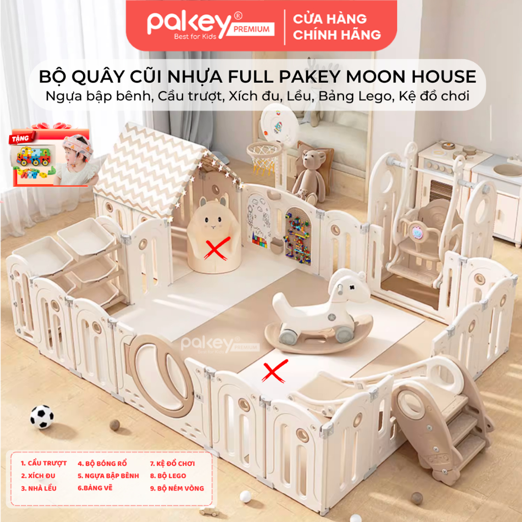 Bộ Quây Cũi Nhựa Full PAKEY Moon House Đa Dạng Trò Chơi Thú Vị Cho Bé Chiều Cao Lên Tới 63cm, Bảo Hành Trọn Đời