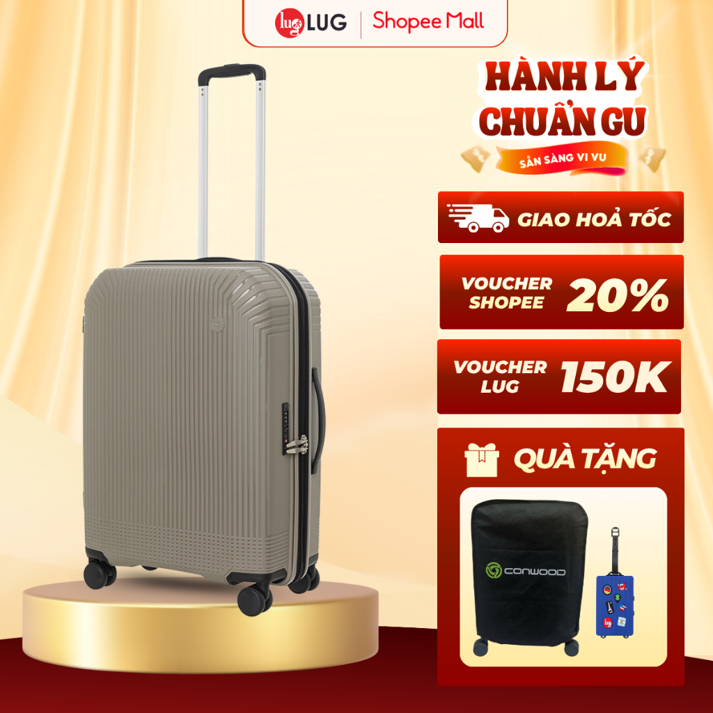 Vali LUG Conwood PPT013 Size20/24/28, Chất Liệu Nhựa PP Chống Bể Vỡ, Ngăn mở rộng tăng 25% sức chứa