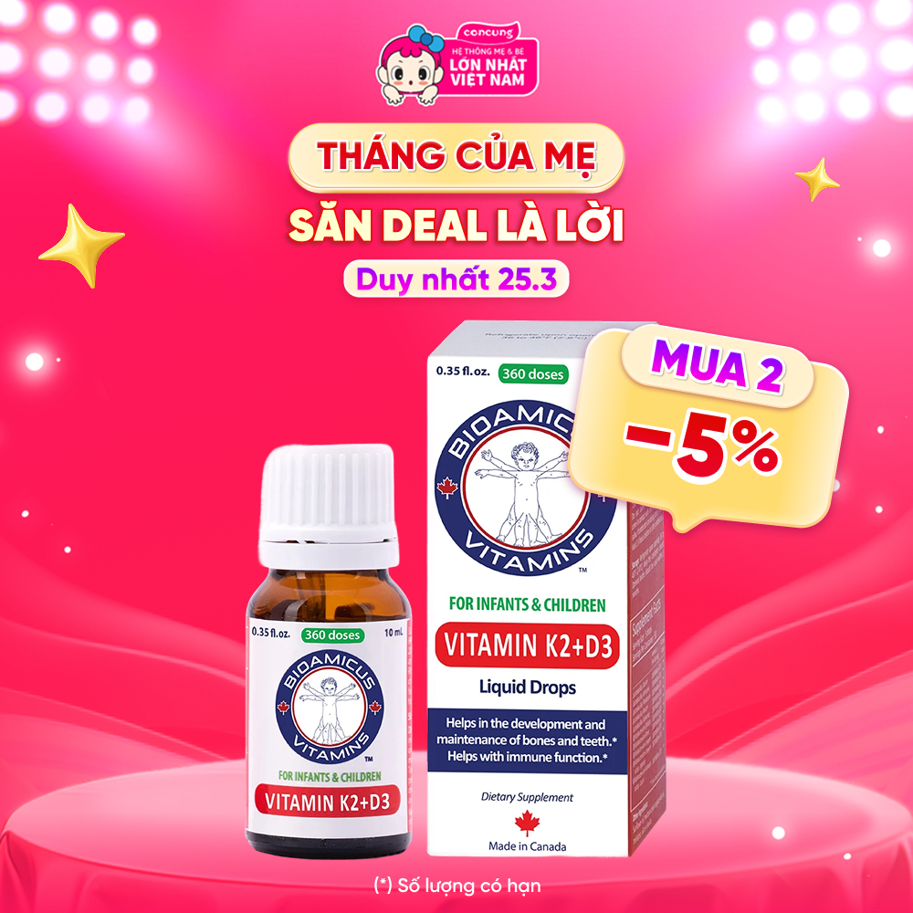 Vitamin D3K2-MK7 BioAmicus Dạng Giọt Cho Trẻ Sơ Sinh 10ml - concung