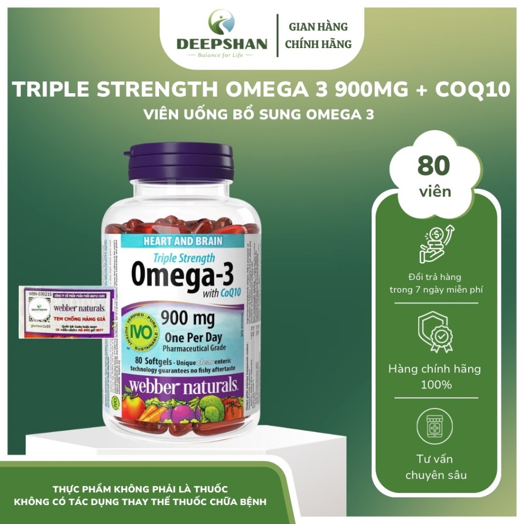 HÀNG NHẬP KHẨU - Dầu cá Omega 3 Triple Strength 900mg Webber Natural