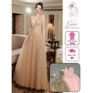 Đầm Ren Hoa 2 Dây Dáng Dài Chuẩn TRÂN ALI Xoè Tùng Lưới Dự Tiệc Sang Chảnh