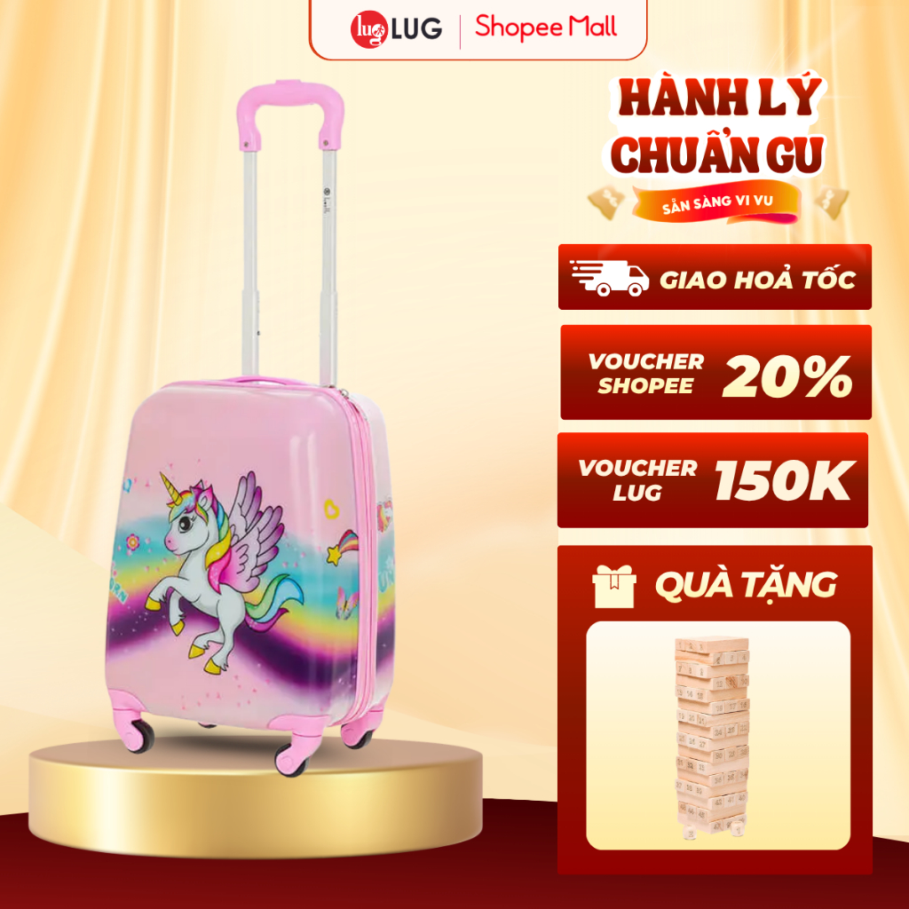 Vali Kéo Du Lịch Cho Bé LUG Lusetti MK00 Size18 Nhựa ABS + PC Nhẹ Và Chắc Chắn, Họa Tiết Dễ Thương