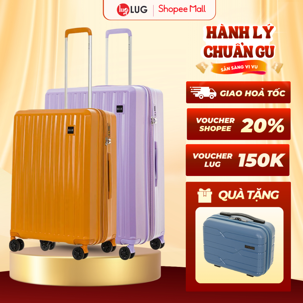 Combo 2 Vali Du Lịch LUG ELLE EL31267: SIZE 20&24, 24&28, 20&28: Nhựa ABS+PC, Khóa TSA An Ninh