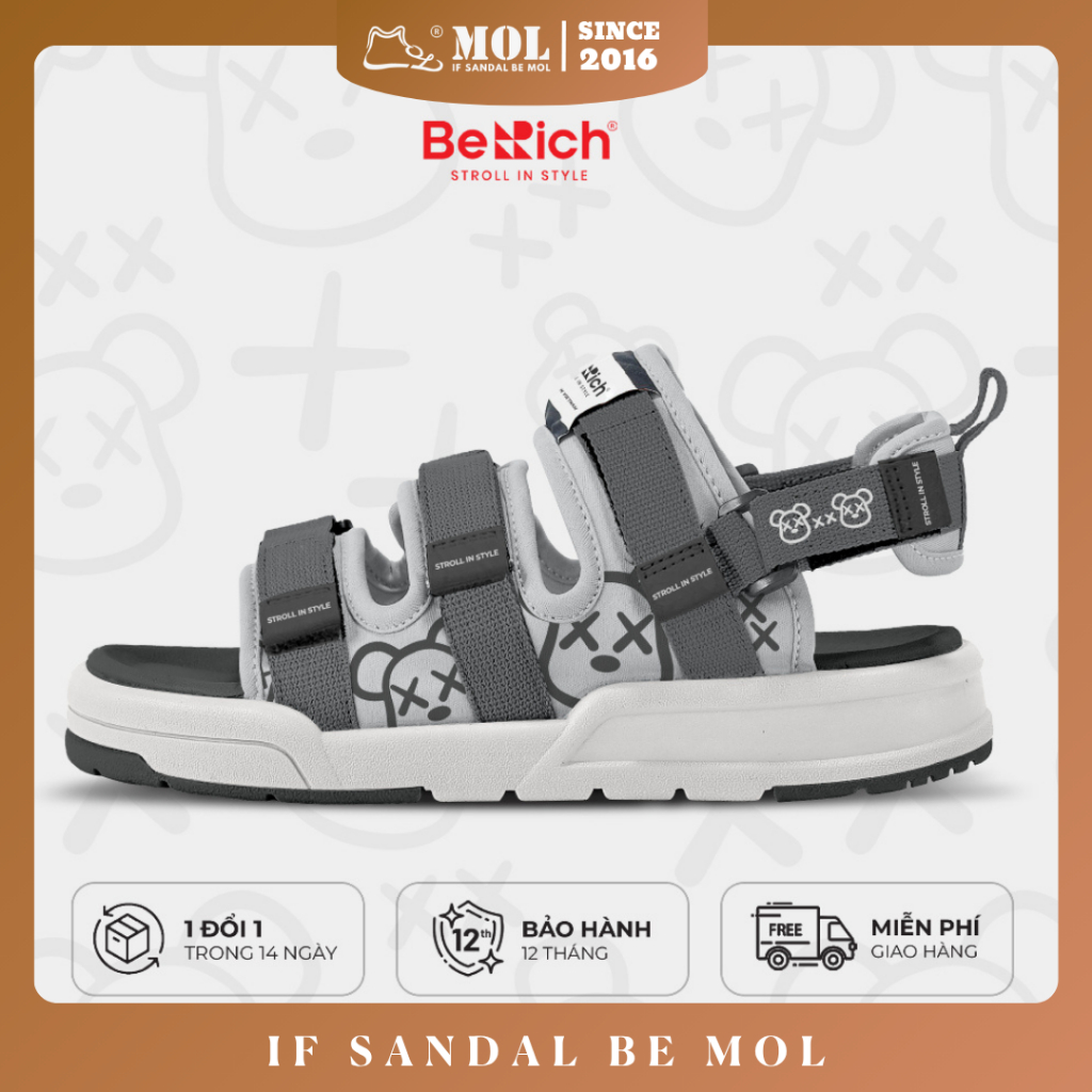 Giày Sandal Berich Chính Hãng BE1602 BE1603 - Thiết Kế 3 Quai Ngang, Tháo Hậu Dễ Dàng