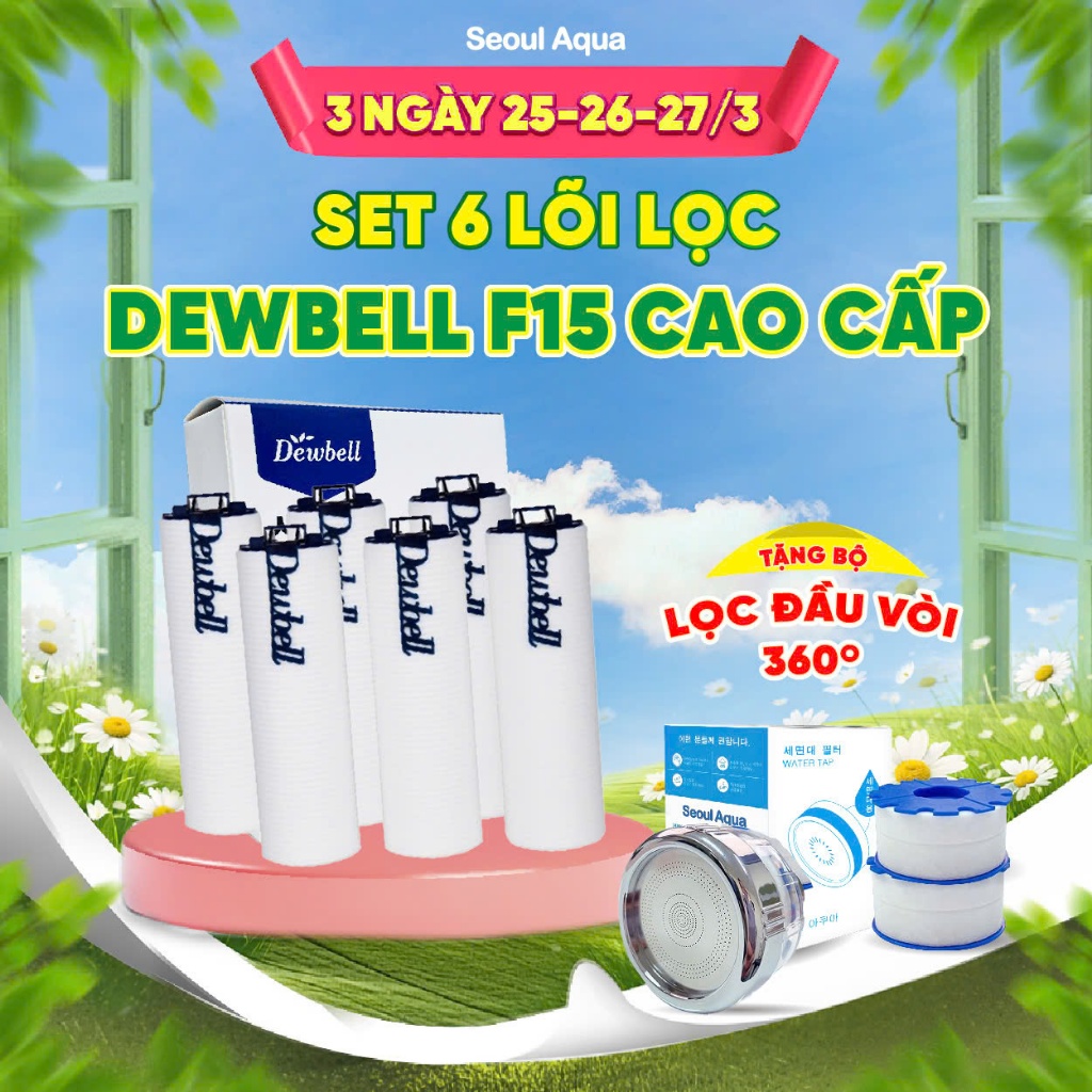 [LOẠI CAO CẤP KHỬ CLO] Set 6 Lõi lọc nước Dewbell F15 – Loại Cao cấp (Premium Filter)