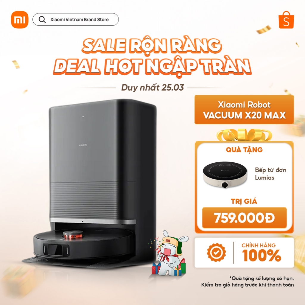 Robot hút bụi lau nhà Xiaomi Robot Vacuum X20 Max BHR9220EU - Lực hút 8000Pa - Pin 5200mAh - Trạm sạc All in One