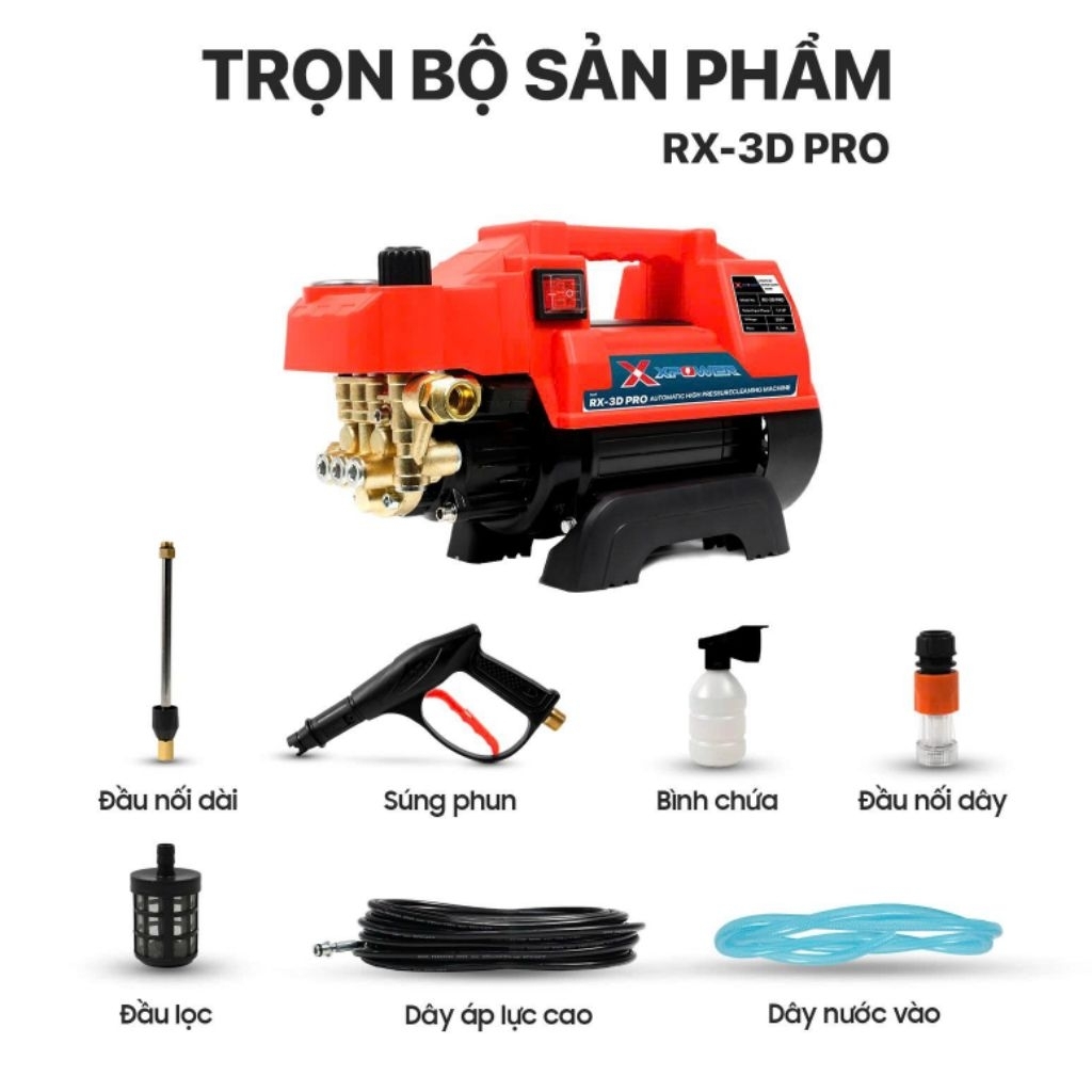 Máy Rửa Xe Gia Đình XPOWER RX-3D Pro, XP-88 Áp Lực Cao,Có Chống Giật, Có Chỉnh Áp