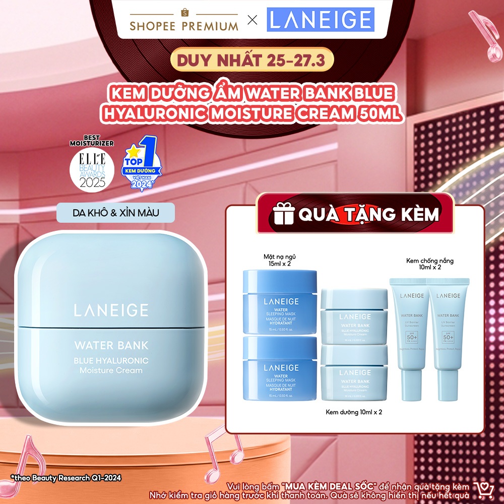 Kem Dưỡng Ẩm Sâu 100H Laneige Water Bank Blue Hyaluronic Moisture Cream 50ml (Da Thường và Da Khô)
