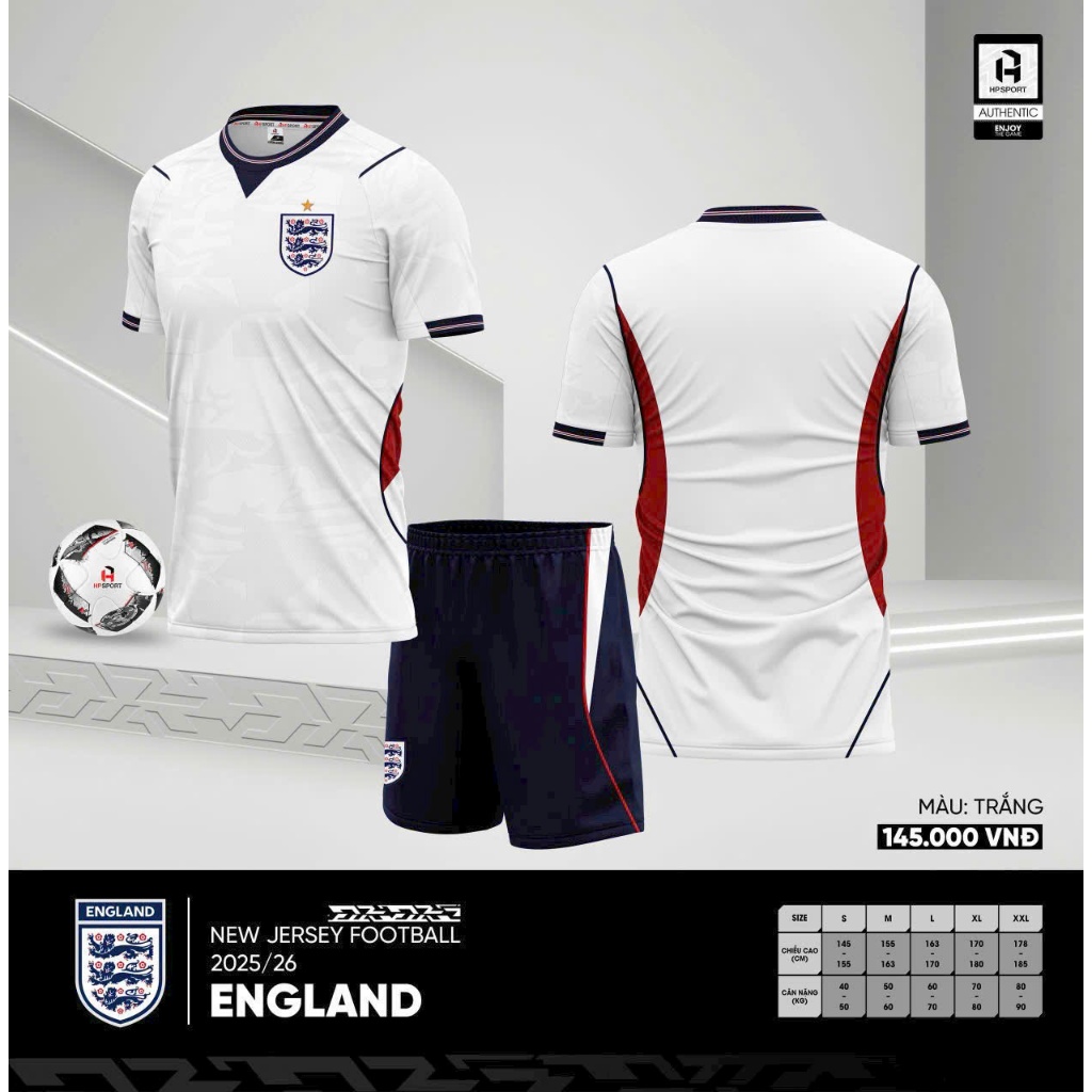 Quần Áo Bóng Đá Anh trắng 25/26 - Vải mè HP – In Tên Số Theo Yêu Cầu REINA SPORT