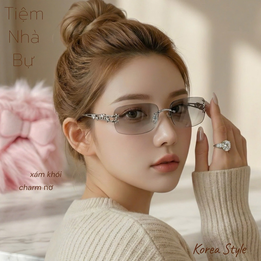 Mắt kính y2k nam nữ 2025 phong cách Hàn Quốc xám khói ombre Bự Store 2195
