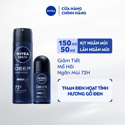 [A] Bộ Lăn Ngăn Mùi NIVEA MEN Deep Hương Gỗ Đen (50 ml) + Xịt NIVEA Men Deep (150 ml) - 80031+80027/85367/93381