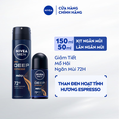[A] Bộ Lăn Ngăn Mùi NIVEA MEN Deep Hương Espresso (50 ml) + Xịt NIVEA Men Deep (150 ml) - 85366+93381/85367/80027