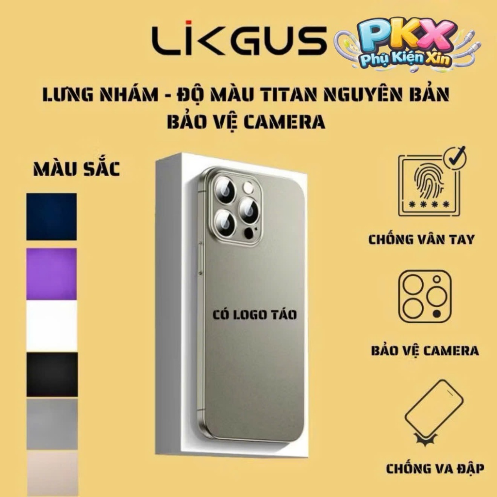Ốp Likgus chống bám vân tay độ màu titan cho IP 11 12 13 14 15 16Promax pro plus - Ốp Likgus nhám