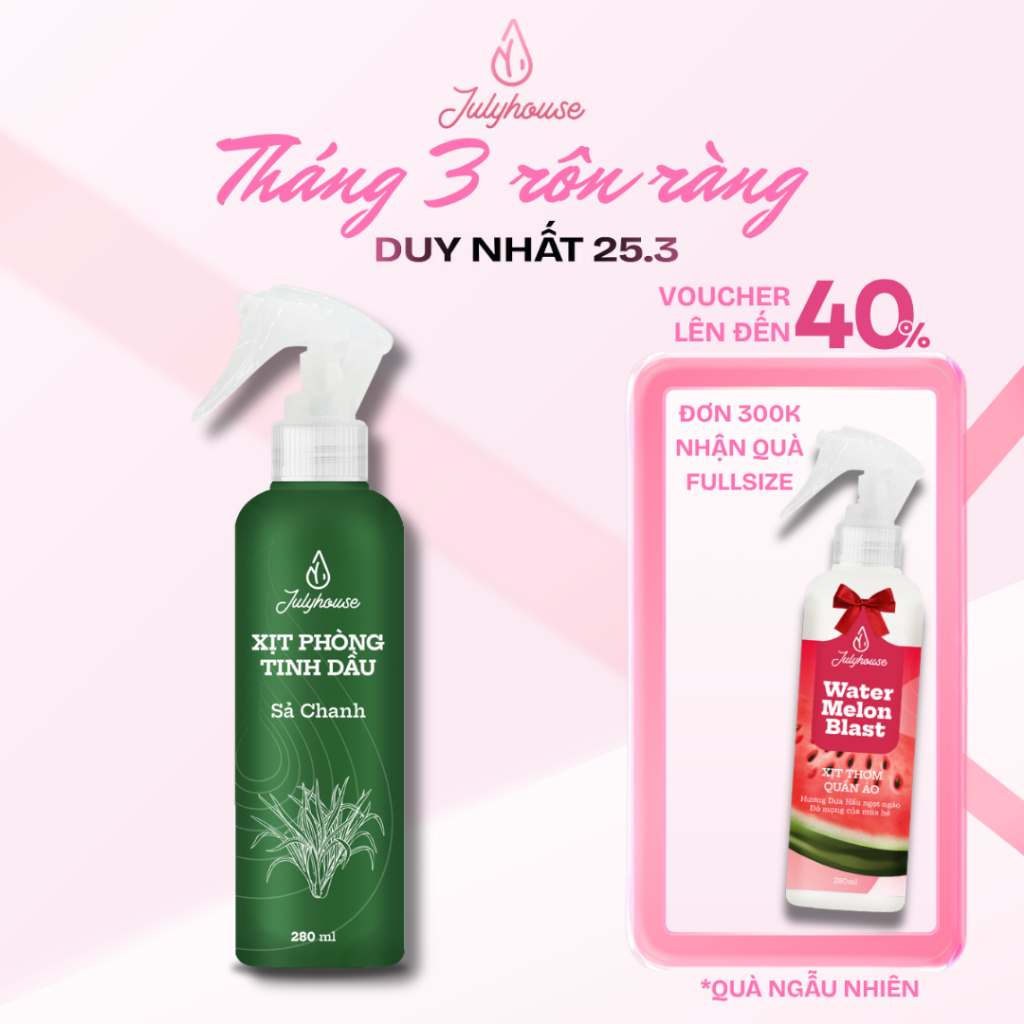 Xịt phòng tinh dầu Sả chanh Julyhouse 50ml/280ml khử mùi và thơm mát như spa
