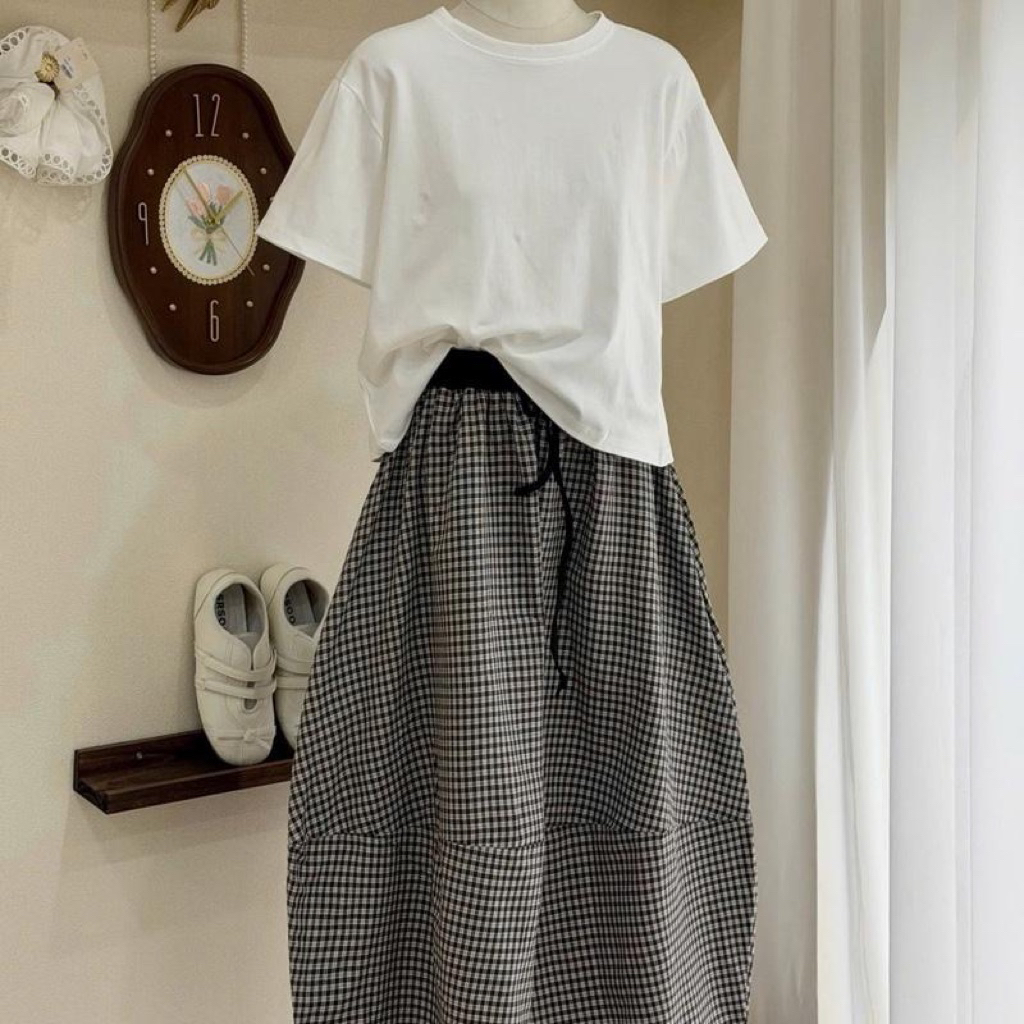 20December - Set áo phông nơ chân váy kẻ phồng