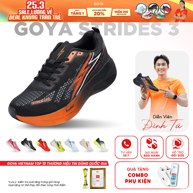 [Tặng Phụ Kiện] Giày Thể Thao Chạy Bộ Nam Nữ GOYA STRIDES 3 Năm 2026 -  Êm Ái Vượt Trội, Thoáng Khí