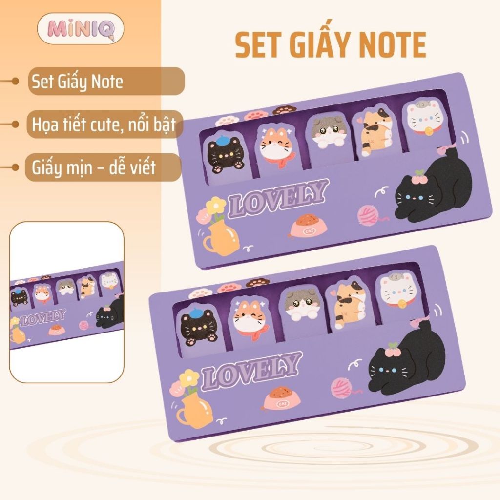 Set Giấy Note Hoạt Hình MINIQ - Set 5 Tệp Giấy Note Hoạt Hình Dùng Làm Bookmark, Đánh Dấu Trang.