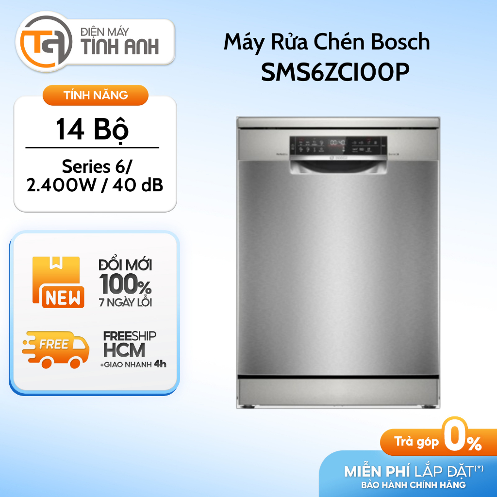 Máy Rửa Bát Độc Lập 14 Bộ Bosch Series 6 SMS6ZCI00P