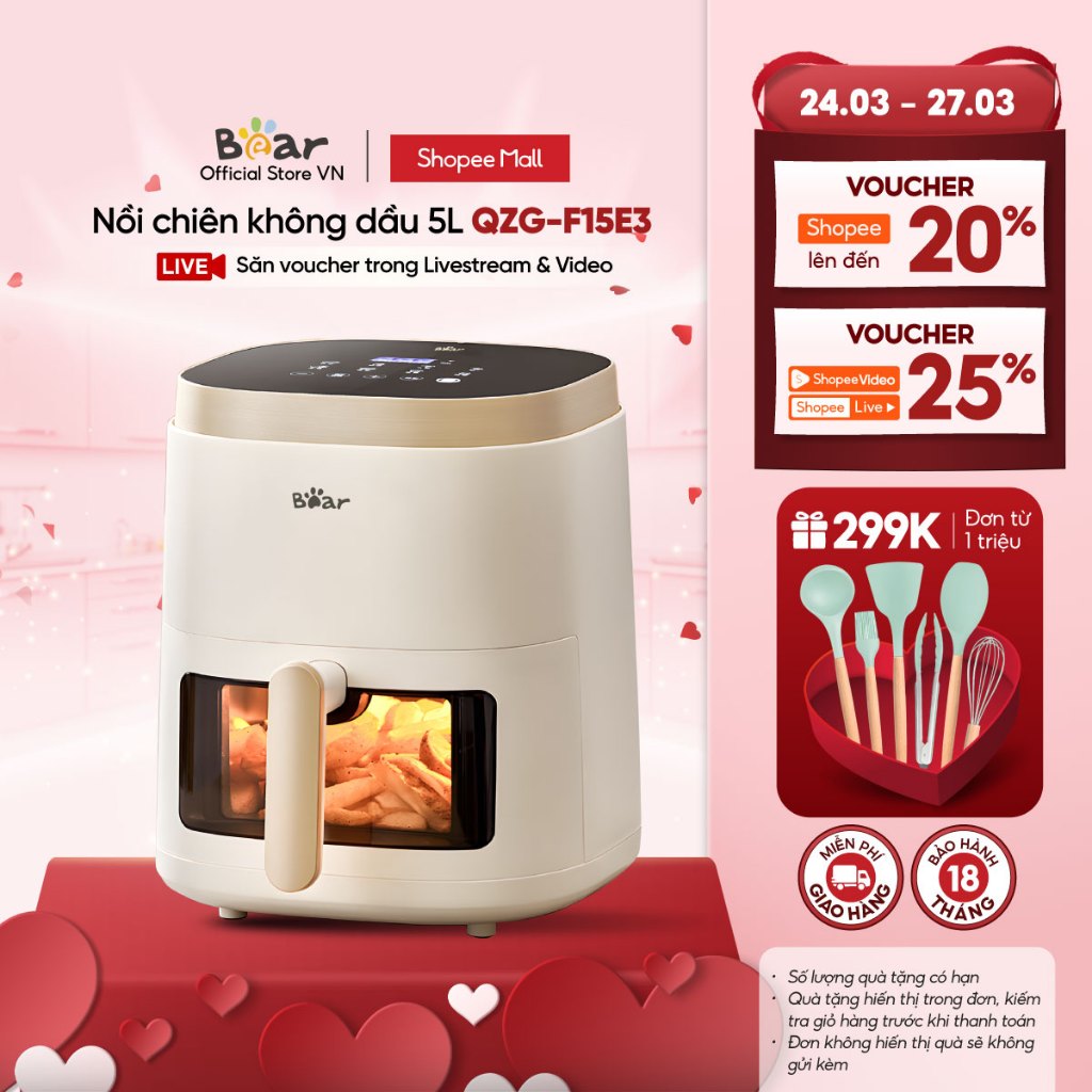 Nồi Chiên Không Dầu 5L Bear QZG-F15E3 - Hàng Chính Hãng
