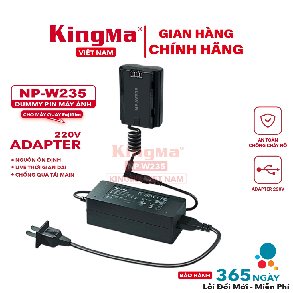 Dummy Pin NP-W235 KingMa Kèm Adapter Nguồn Cho Fujifilm XT4 XT5 XH2 XH2S GFX100S GFX50S II Livestrea