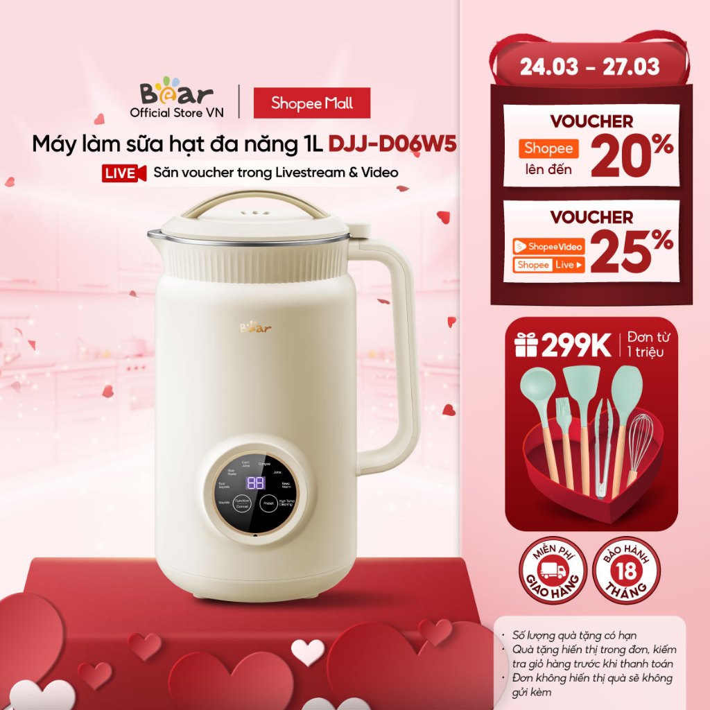 Máy làm sữa hạt Bear DJJ-D06W5 1L/ D10T1 1.75L / D08T1 1.5L / C16Q8 1.5L