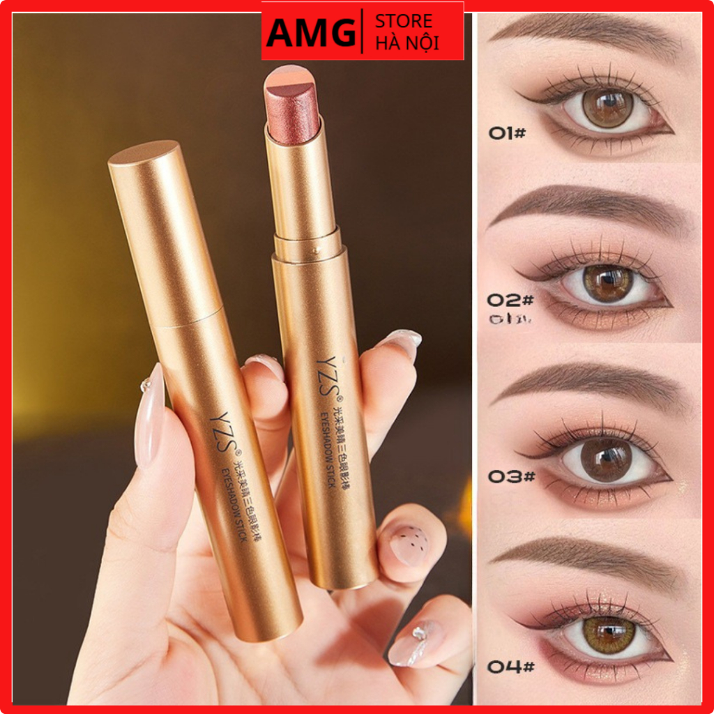 Phấn mắt dạng thỏi YZS ba màu, không thấm nước dễ sử dụng cho người mới makeup