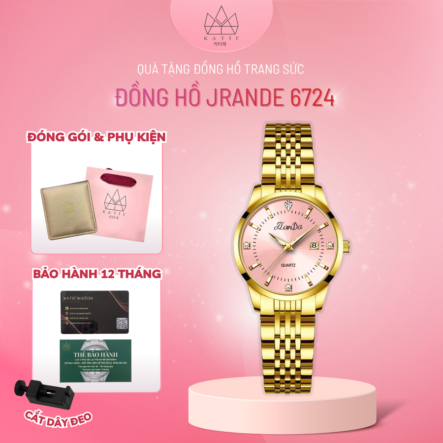 Đồng hồ nữ JRANDE 6724 size 30mm mặt tròn dây thép mặt Sapphire chống xước chống nước 3ATM