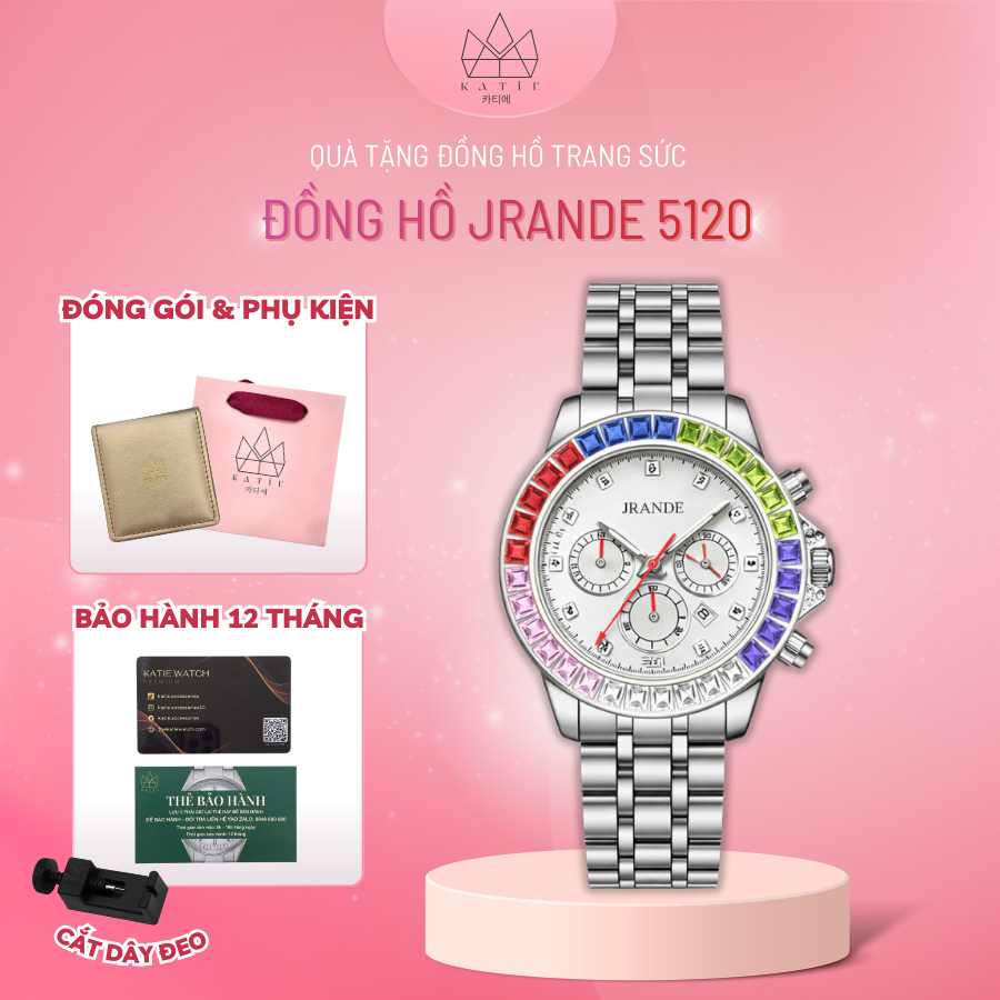 Đồng hồ nam JRANDE 5120 size 40mm mặt tròn đính đá dây thép mặt Sapphire chống xước chống nước 3ATM