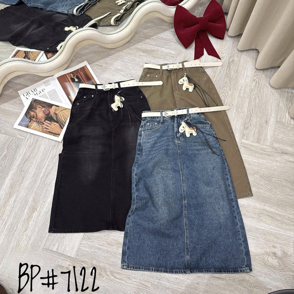 Chân Váy Jean Dài Kèm Đai Ngựa 7122