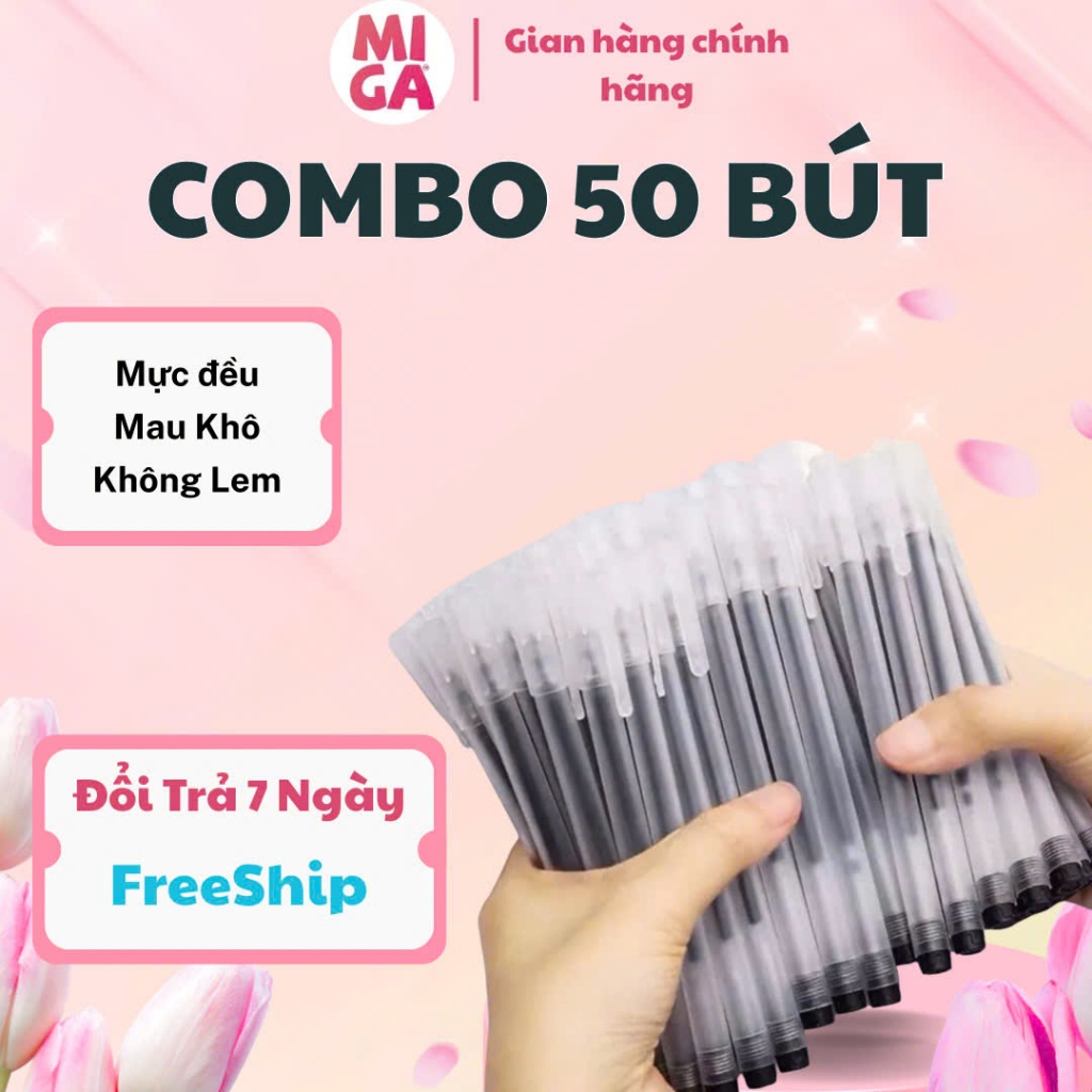 (Mua 50 Tặng 50 ) Combo 50 bút gel MIGA  Mực Gel  Khô Nhanh Ngòi 0.5mm, Mực Đều, Nét Chữ Đẹp Đủ Màu