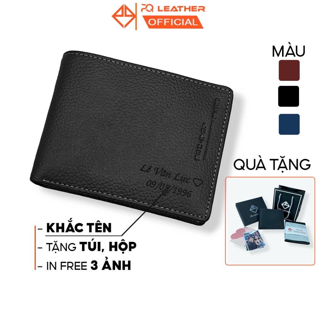 Ví Nam Khắc Tên Theo Yêu Cầu Da Bò Sáp Cao Cấp PQ Leather PV22 In Ảnh Tặng Kèm Túi Hộp Thiệp Làm Quà Tặng - BH 12 tháng