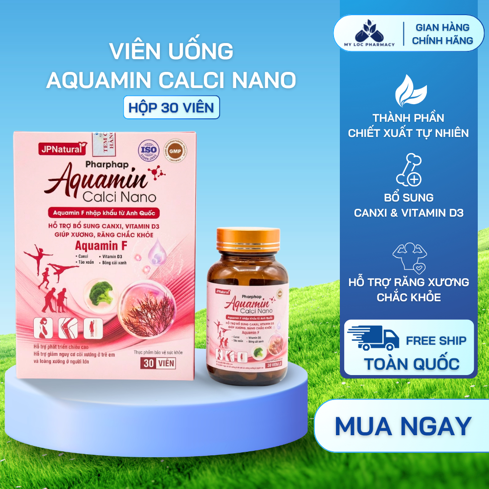 Viên Uống Aquamin Calci Nano JPNatural Bổ Sung Canxi Từ Tảo Biển Aquamin F Vitamin D3 Hộp 60 Viên