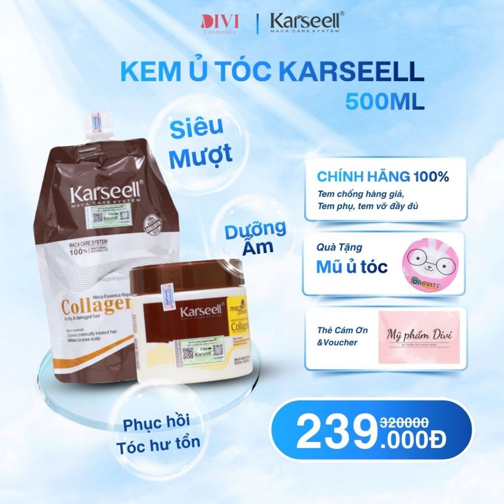 (CHÍNH HÃNG) Kem Hấp Tóc, Ủ Tóc Collagen Karseell Maca 500ML Phục Hồi Tóc Hư Tổn, Khô Xơ, Chẻ Ngọn, Siêu Thơm, Mềm Mượt