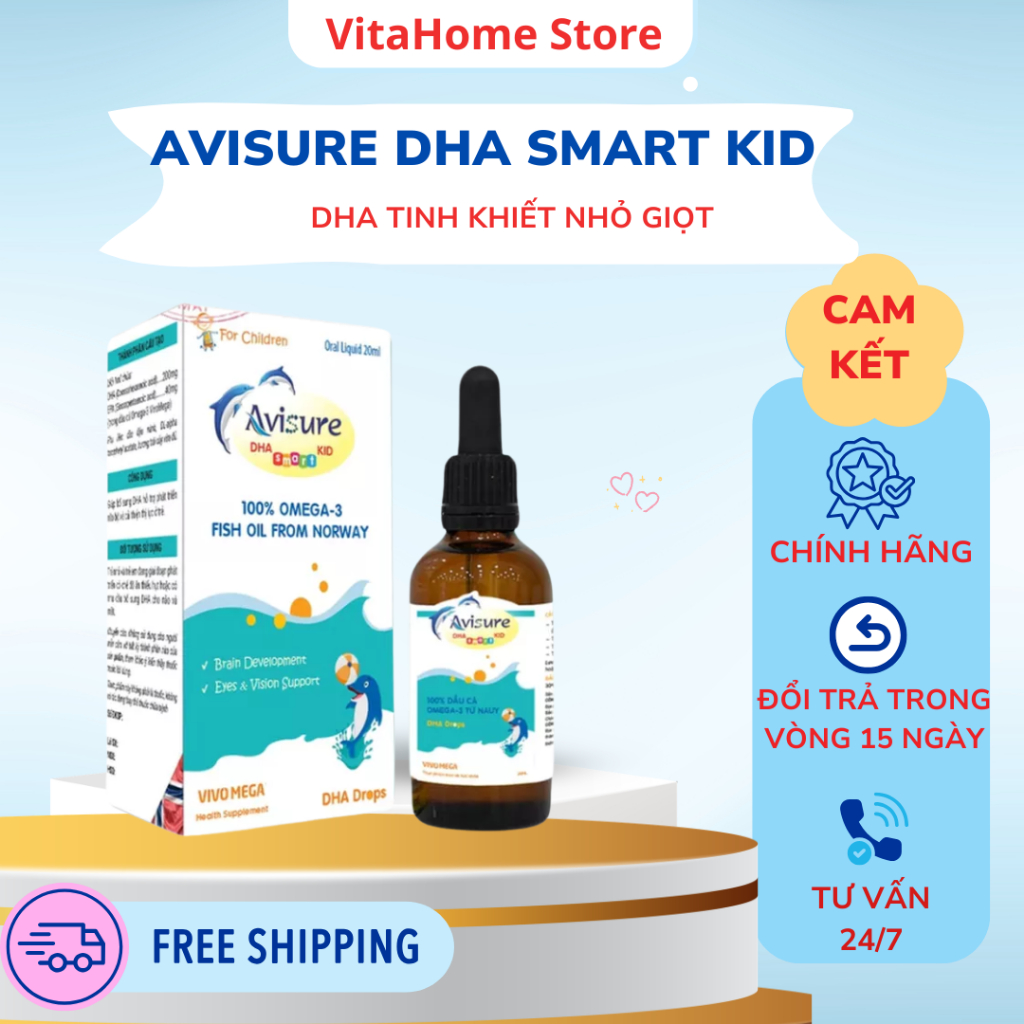 Avisure DHA Smart Kid Cho Bé Với DHA Tinh Khiết Từ Na Uy Bổ Sung DHA và EPA Cho Bé Lọ 20ML