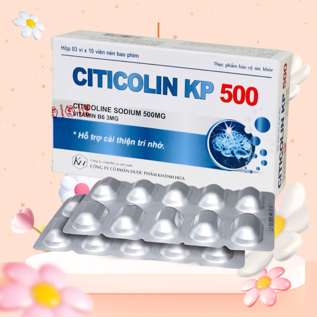 Citicoline 500mg Citicolin KP 500 (Hộp 30 viên) DN - Giúp cải thiện trí nhớ, tăng khả năng tập trung