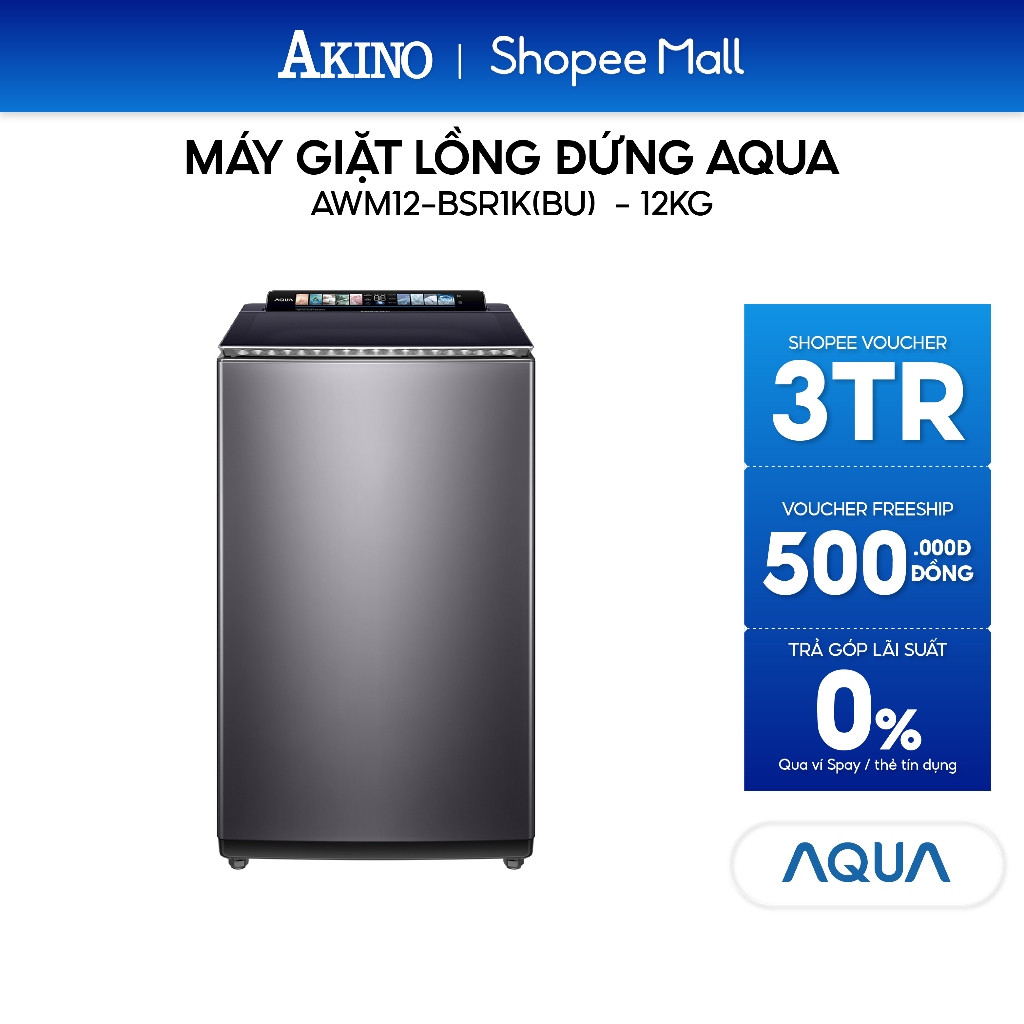 Máy giặt Lồng Đứng Aqua Inverter 12 kg AWM12-BSR1K(BU) - Hàng Chính Hãng