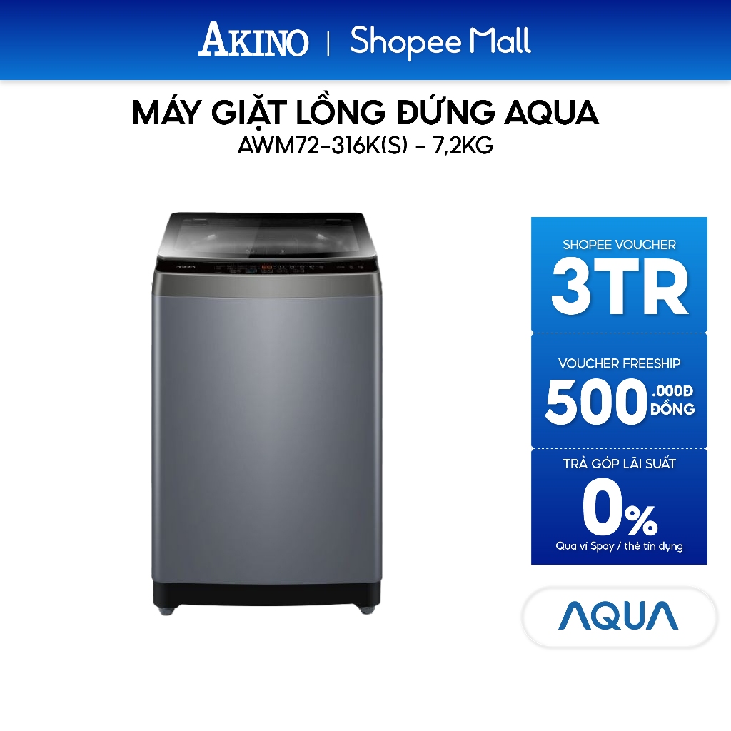 Máy giặt Lồng Đứng Aqua 7.2 kg AWM72-316K(S) - Bảo hành chính hãng