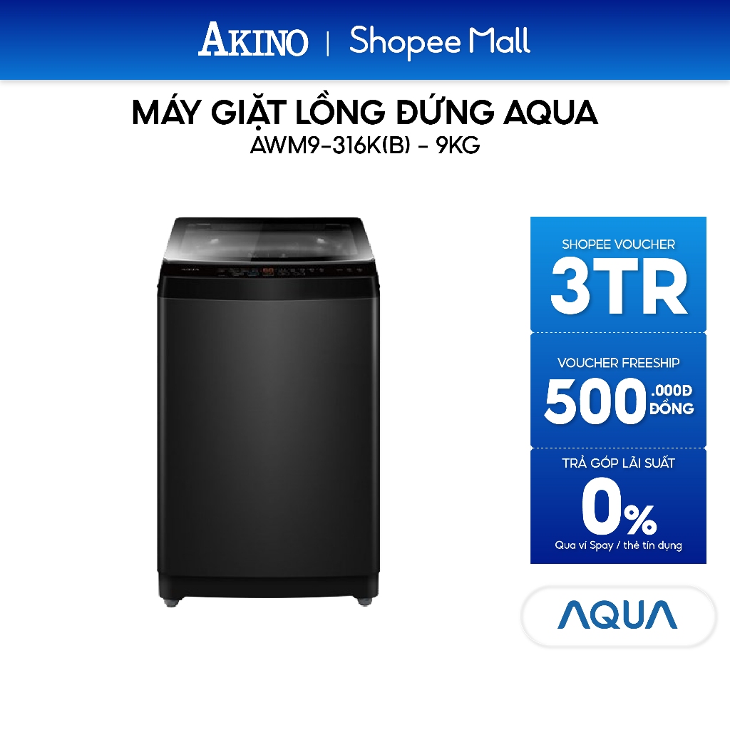 Máy giặt Lồng Đứng Aqua 9 kg AWM9-316K(B) - Bảo hành chính hãng