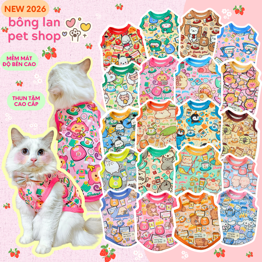 [VỪA VỀ LẠI] Áo cho chó mèo vải thun gân họa tiết hoạt hình nổi bật