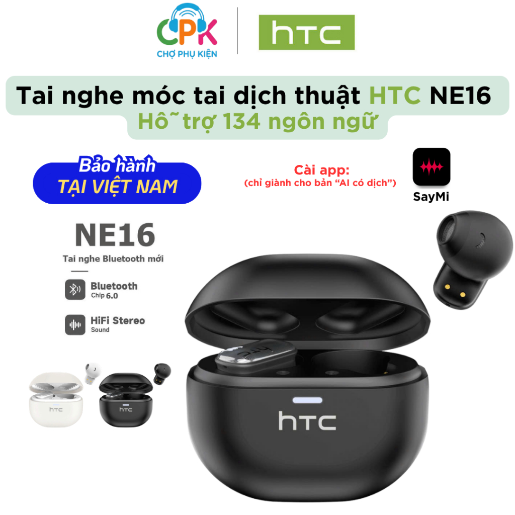 [ HỎA TỐC HCM ] Tai Nghe True Wireless Phiên dịch 134 ngôn ngữ HTC NE16 | Hỗ trợ tiếng Việt