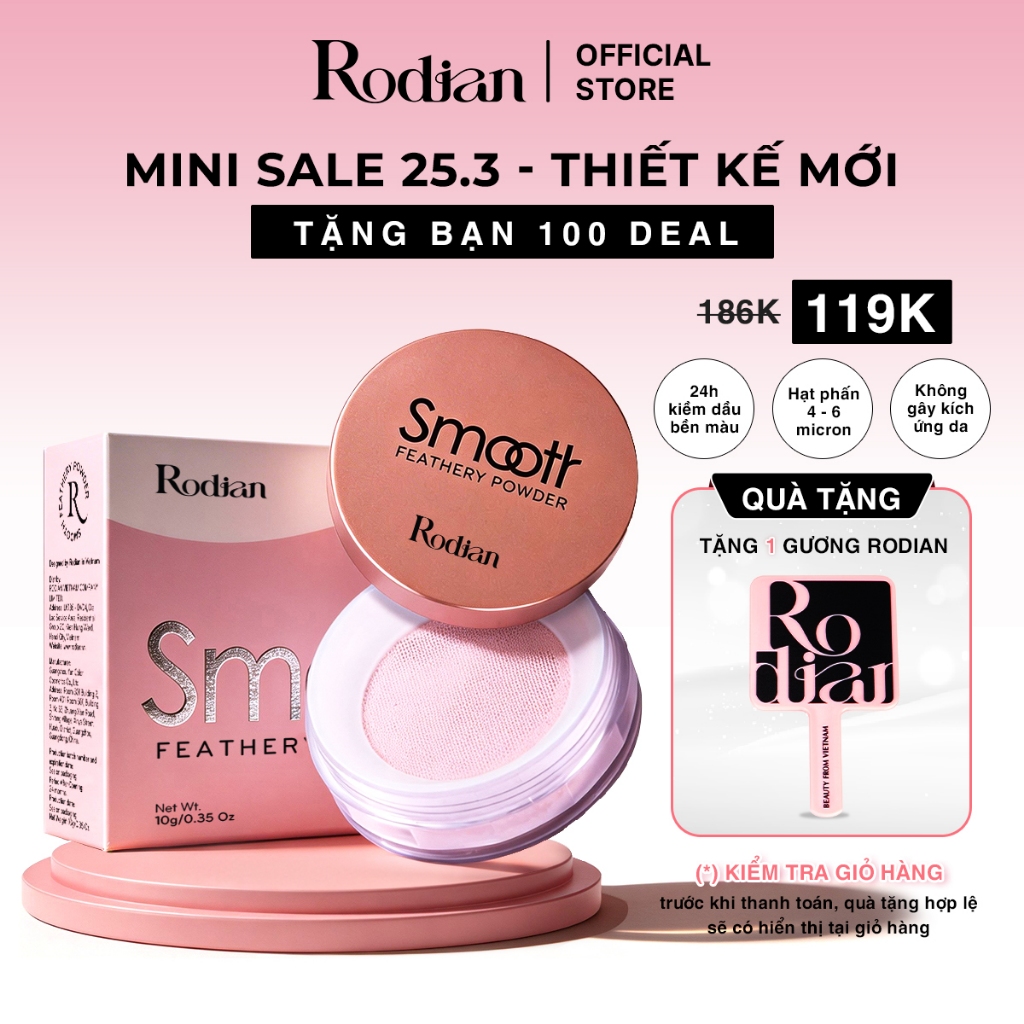 Phấn Phủ Kiềm Dầu Rodian Smooth Feathery Powder Chống Nước Và Che Phủ Bóng Dầu Cho Mặt 10g