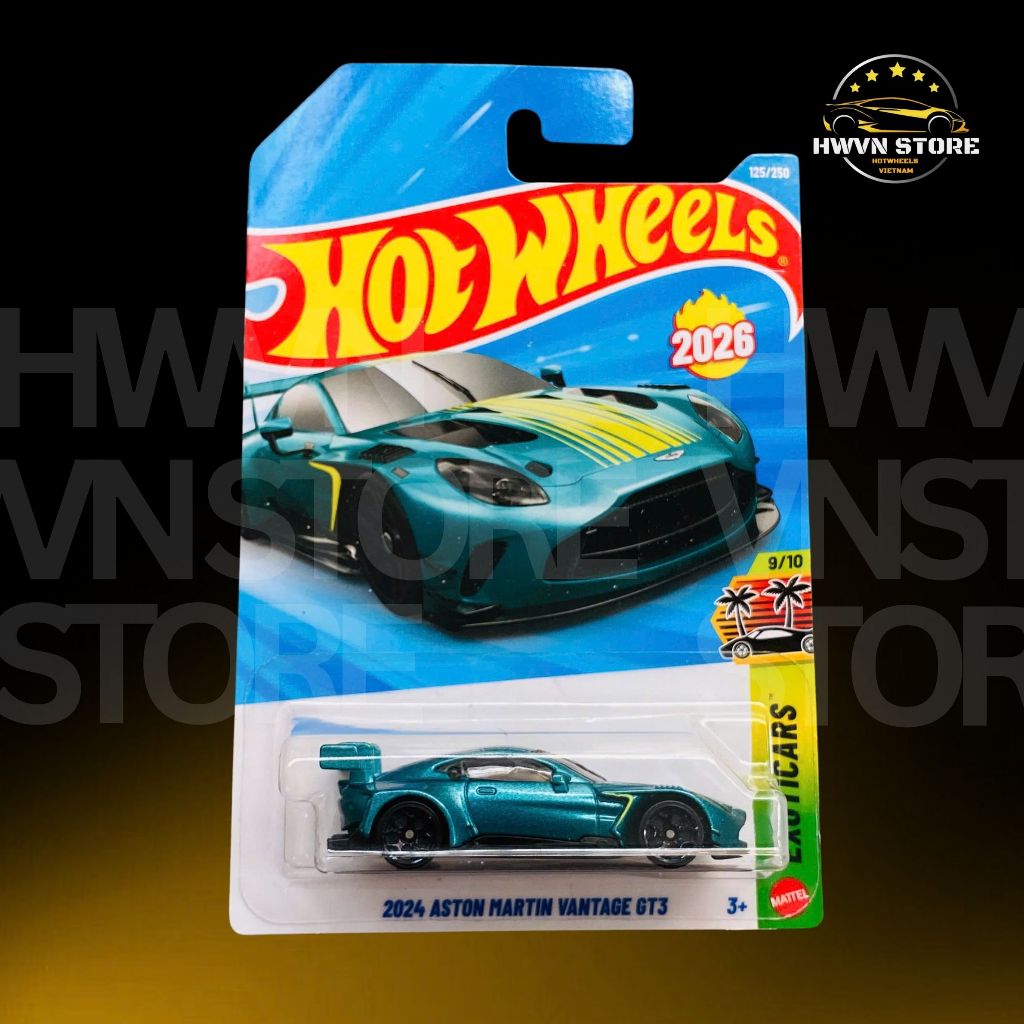Xe mô hình Hotwheels 2024 Aston Martin Vantage GT3 màu xanh
