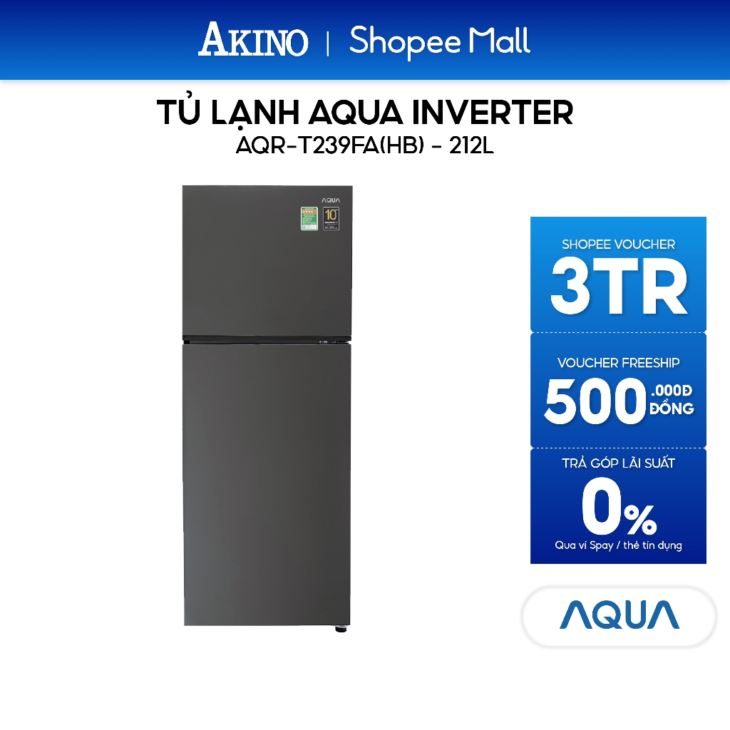 AQR-T239FA(HB) | Tủ lạnh Aqua Inverter 212 lít AQR-T239FA(HB) - Hàng Chính Hãng