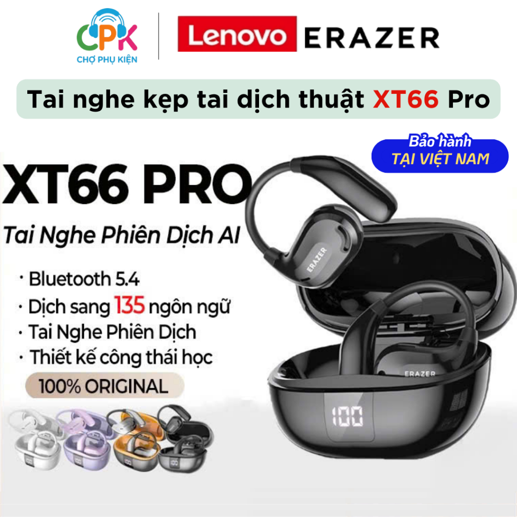 Tai Nghe True Wireless Kẹp Tai Phiên dịch 134 ngôn ngữ Lenovo Erazer XT66 Pro | BT 5.4 | Đèn báo