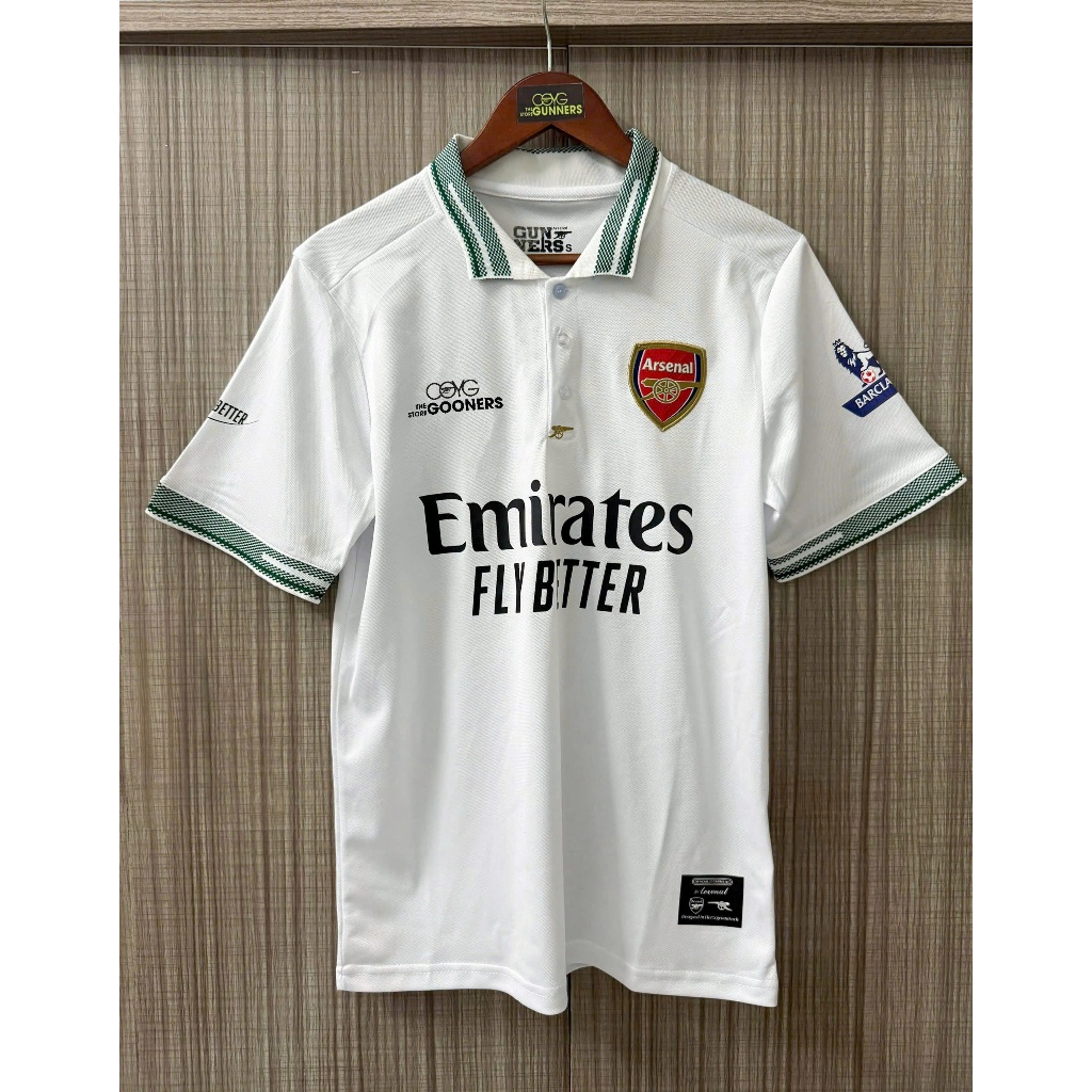 POLO ARSENAL MÀU TRẮNG BẢN FANN LOGO THÊU