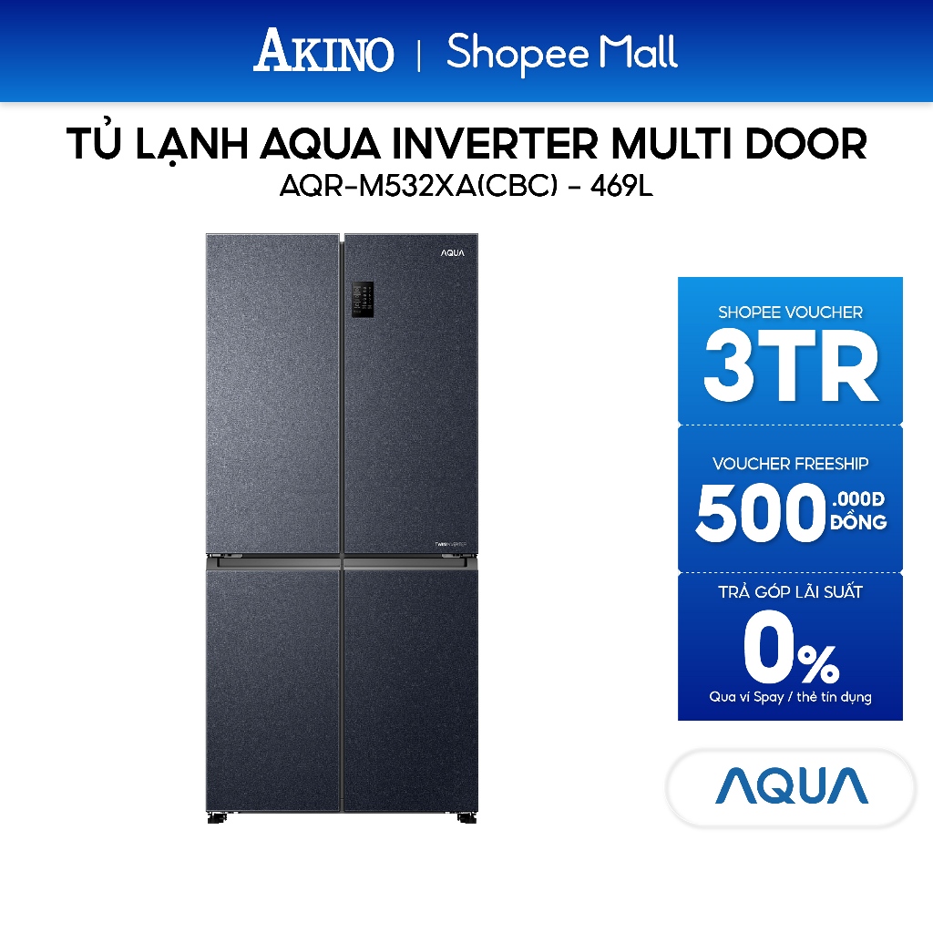 Tủ lạnh Aqua Multi Door Inverter 469 lít AQR-M532XA(CBC) - Hàng Chính Hãng