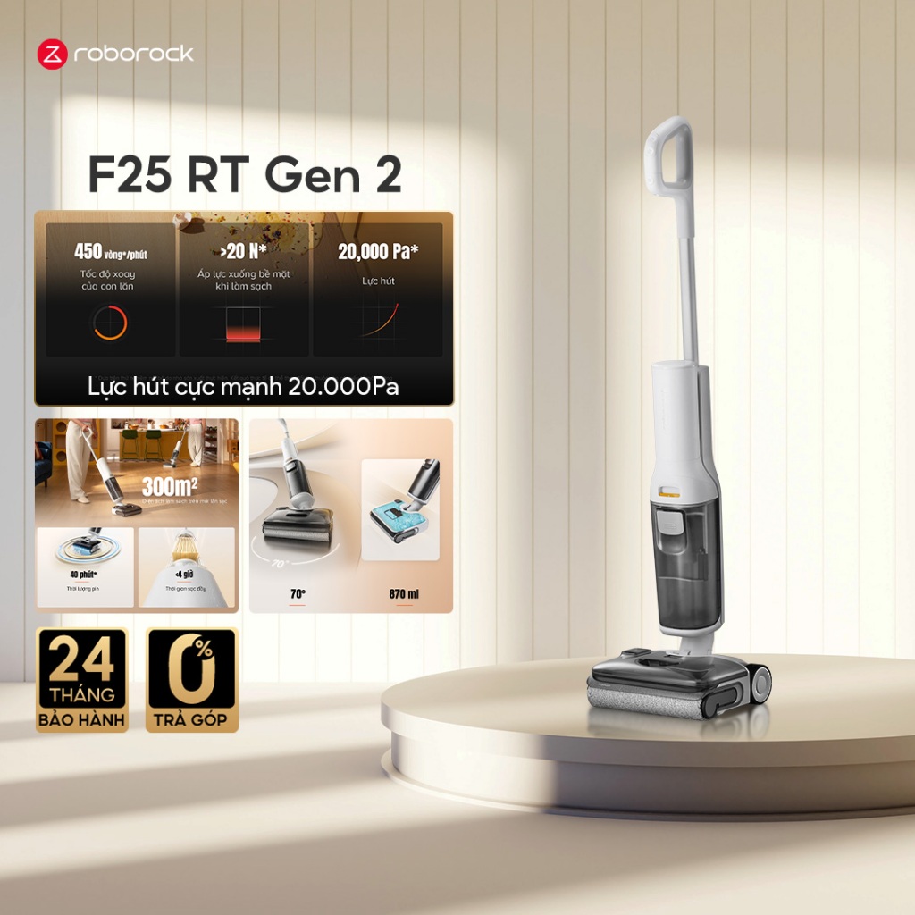 Roborock F25 RT Gen 2 máy hút bụi lau nhà cầm tay không dây | Lực hút 20.000Pa | Bảo hành 2 năm