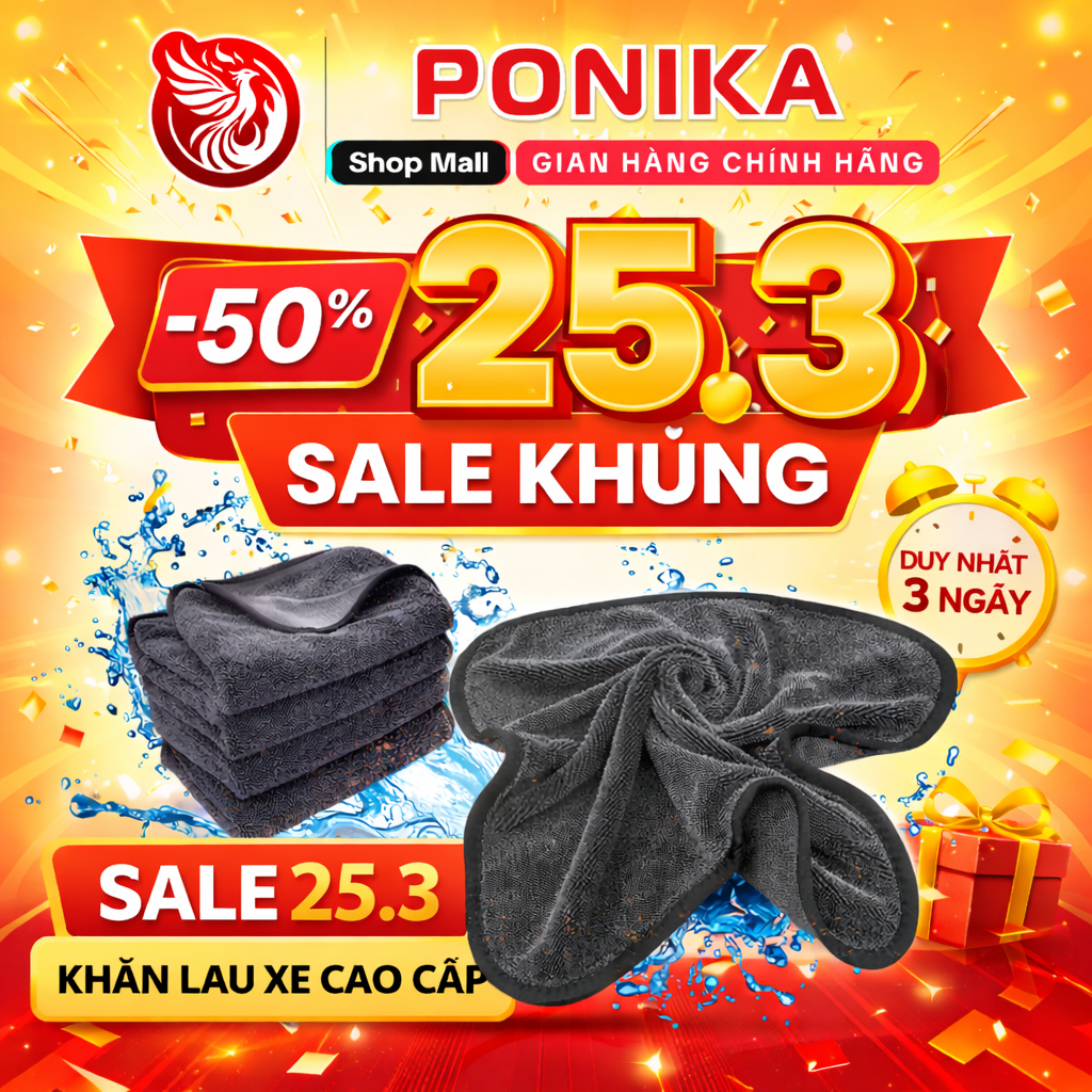Khăn Đen Superfine Fiber Lau Xe Ô Tô  Siêu Thấm Hút Nước, Khăn lau Ponika Đa Năng Cao Cấp
